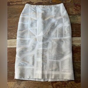 RARE MaxMara + Liu Wei Silver Geometric Wool Blend Pencil Skirt